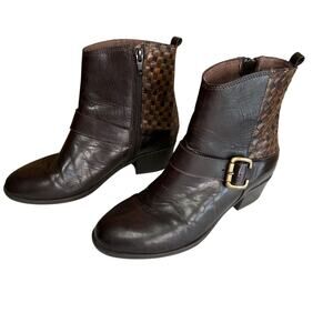 Sesto Meucci Leather Woven Side Zip Ankle Boots Western Ranch Brown 6.5
